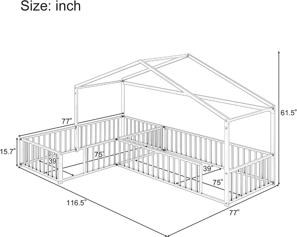Double Montessori Floor Bed for 2, Black