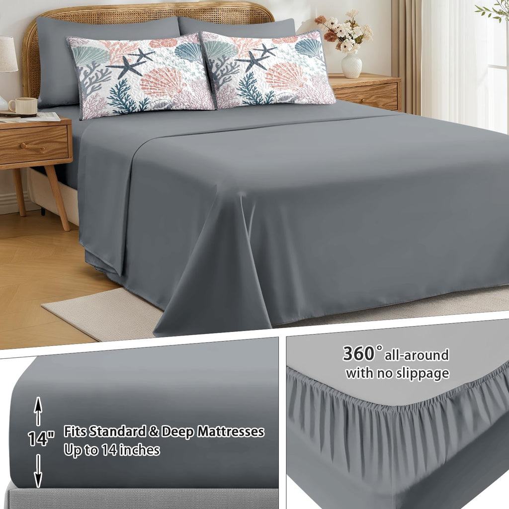 Quilt Set, 7 Pieces Coastal Seashell Bedding, Bedspread