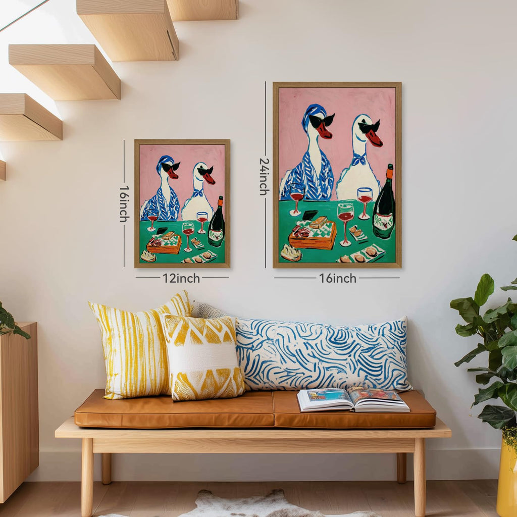 Funny Duck Wine Wall Art, Whimsical Animal Wall Decor, Cute Ducks Drinking Wine Poster Print, Colorful Modern Kitchen