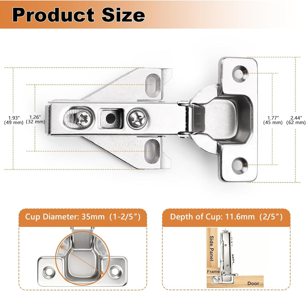 Soft Opening Kitchen Cabinet Hinges 2 Pairs (4 Pieces), Brushed Satin Nickel Face Frame Mounting Concealed Hinges