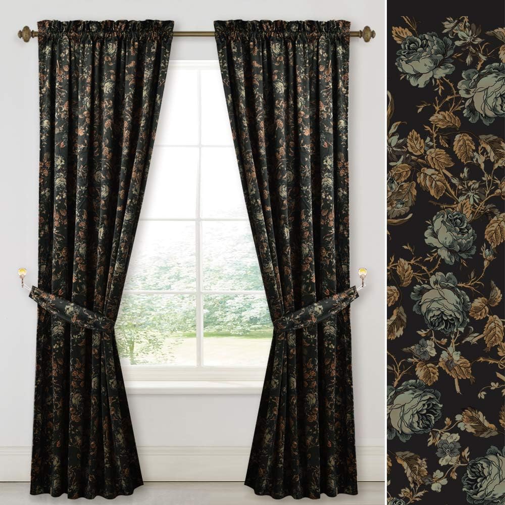 Black Velvet Curtains 84 inches Long - Printed Floral Design Home Decoration Luxury Thermal Insulated Blackout Window