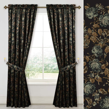 Black Velvet Curtains 84 inches Long - Printed Floral Design Home Decoration Luxury Thermal Insulated Blackout Window
