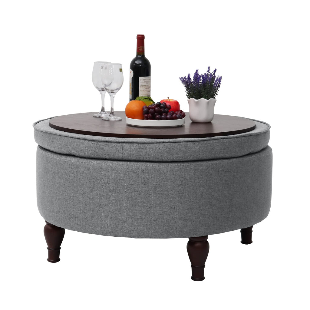 Indoor 32" Tufted Round Storage Cocktail Ottoman with Removable Lid Storage Ottoman Space-Save Table or Seat Grey