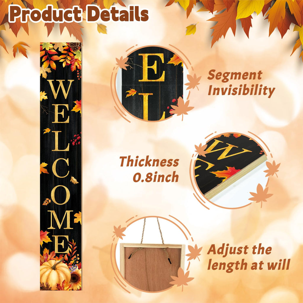 Fall Welcome Porch Sign, Pumpkin Signs for Front Porch, Maples Door Sign Yard, Vertical Wood Sign Standing Front Door