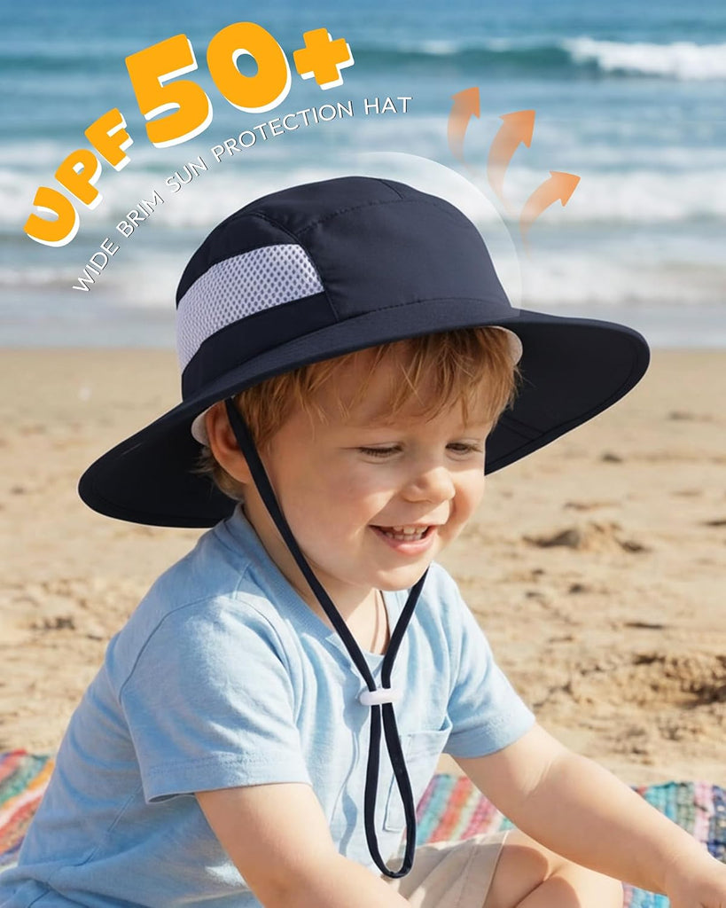 2 Pack Baby Sun Hat Infant Toddler Boys Girls Sun Protection Bucket Hat Wide Brim Summer Beach Hat