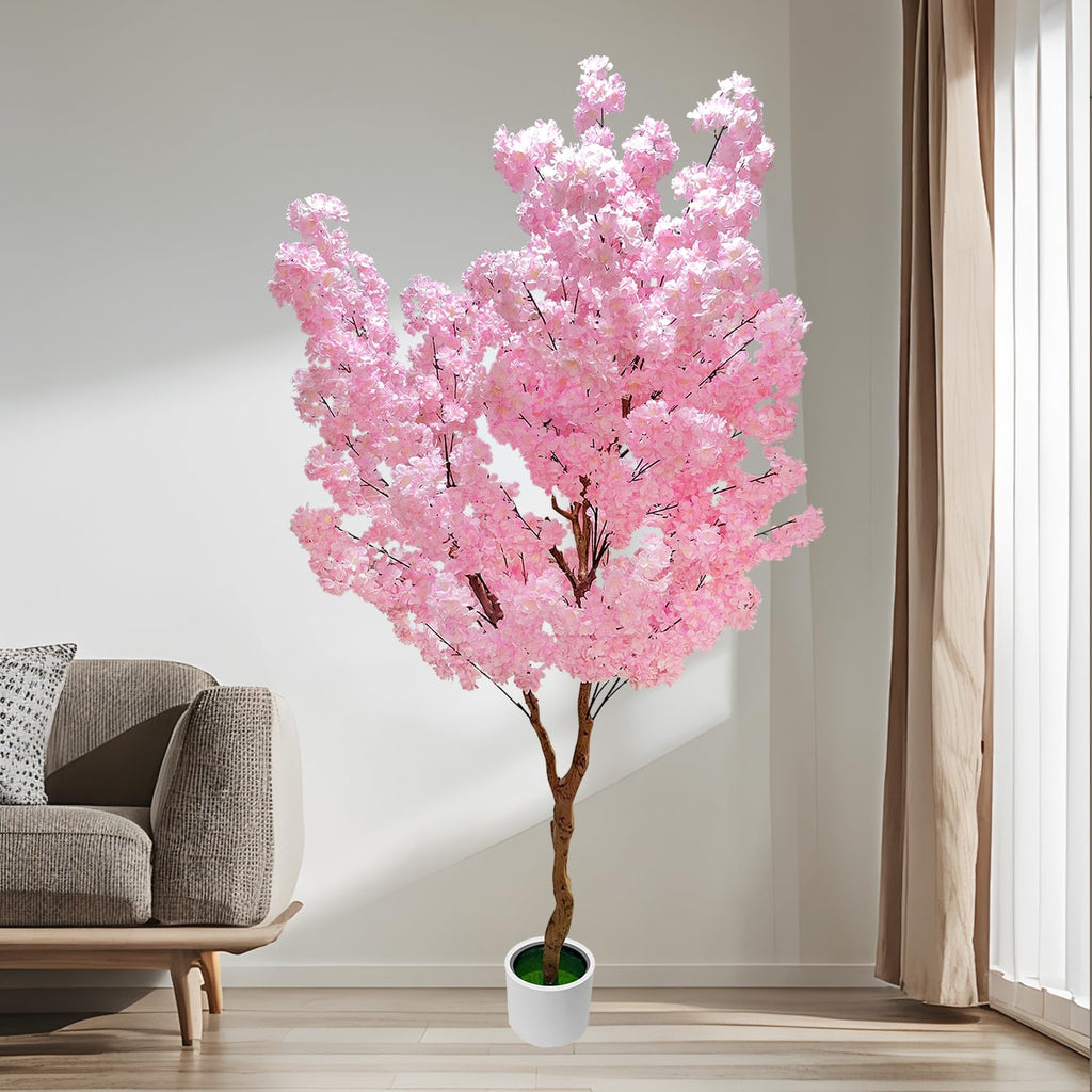Cherry Blossom Tree 7ft, Pink Artificial Cherry Tree Fake Pink Tree for Wedding Party Home Living Room Decor