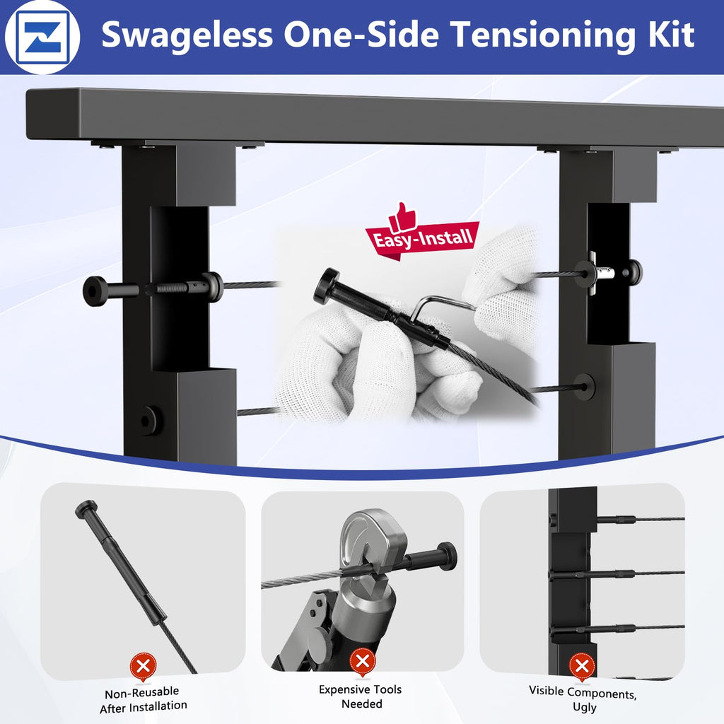 8-12ft Modular 36" Swageless Cable Railing System with Handrail