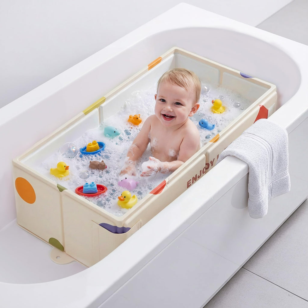 Collapsible Baby Bathtub for Newborn to Toddler, Foldable Toddler Bathtub with Drain Plug, Non-Slip Portable Infant