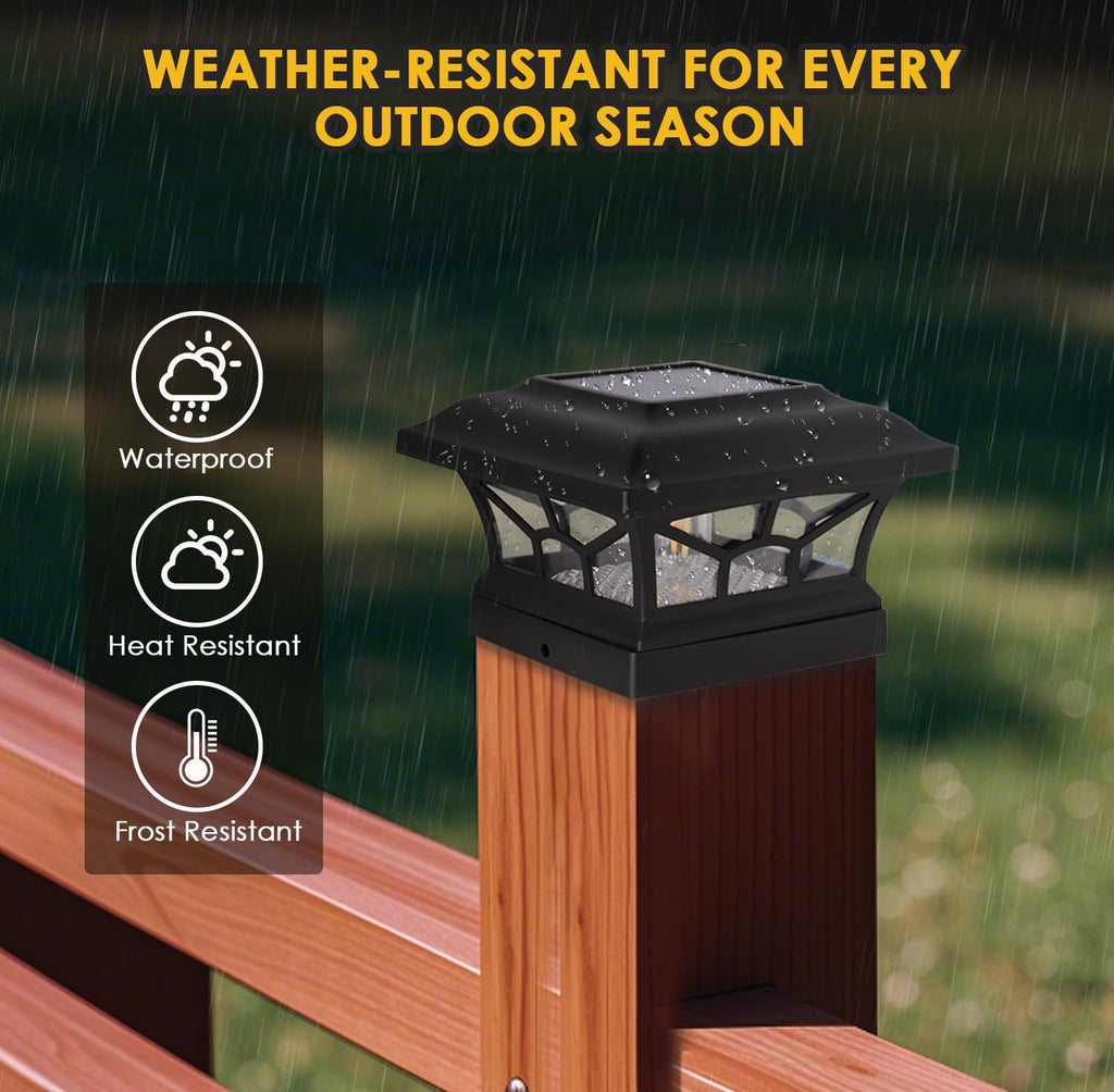 8 Pack Solar Post Cap Lights Outdoor Waterproof, Dual Light, Black