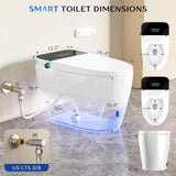 Smart Tankless Toilet with Built-In Bidet, Heated Seat, Warm Water, Air Dryer, LED Temperature Display, Auto Flush, Foot Sensor