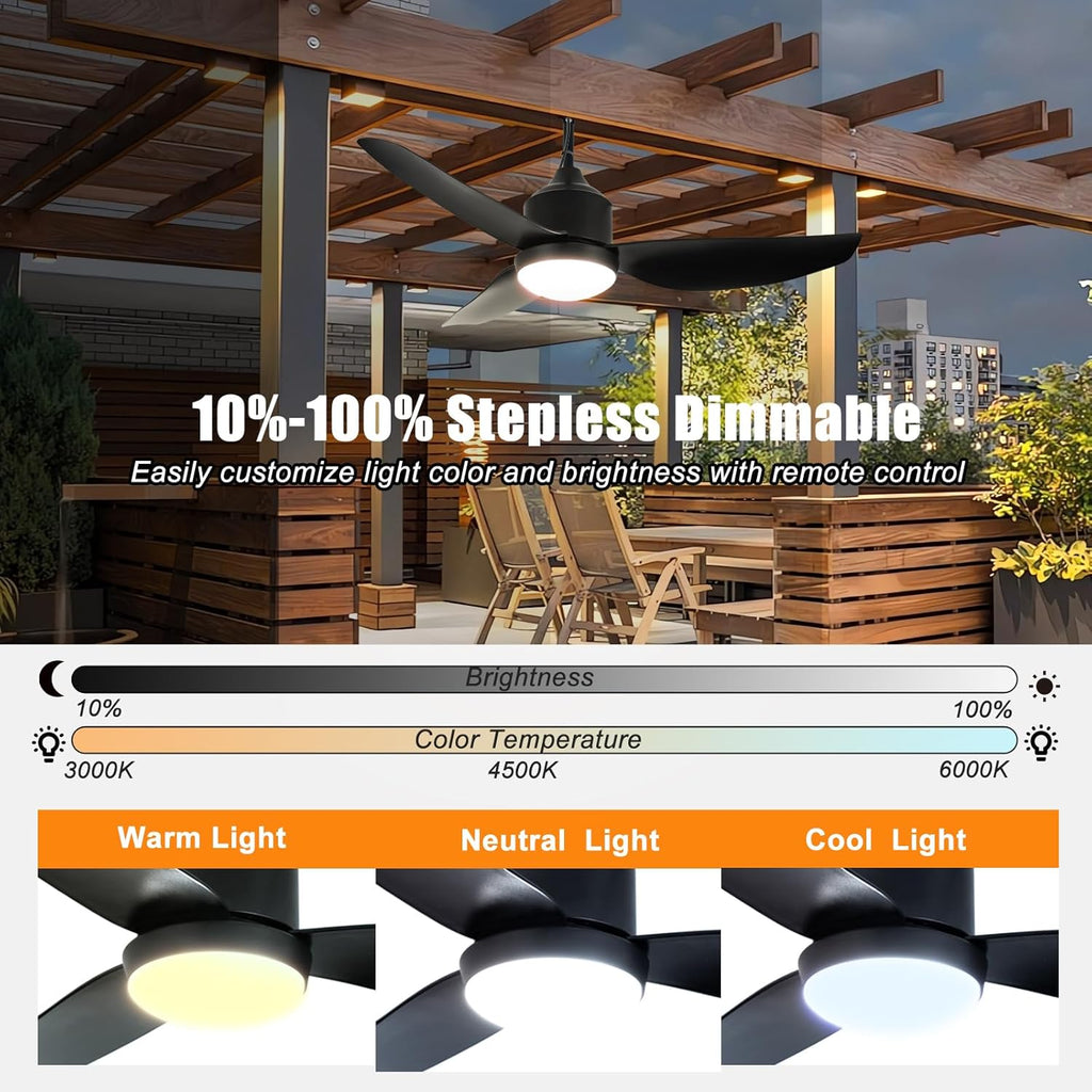 42 Inch Black Waterproof Gazebo Fans with Lights Outdoor Hanging - Plug in Remote App Control for Patios Indoor Farmhouse Porch - 6 Speed Reversible DC Motor A101-B0F29G4MR4