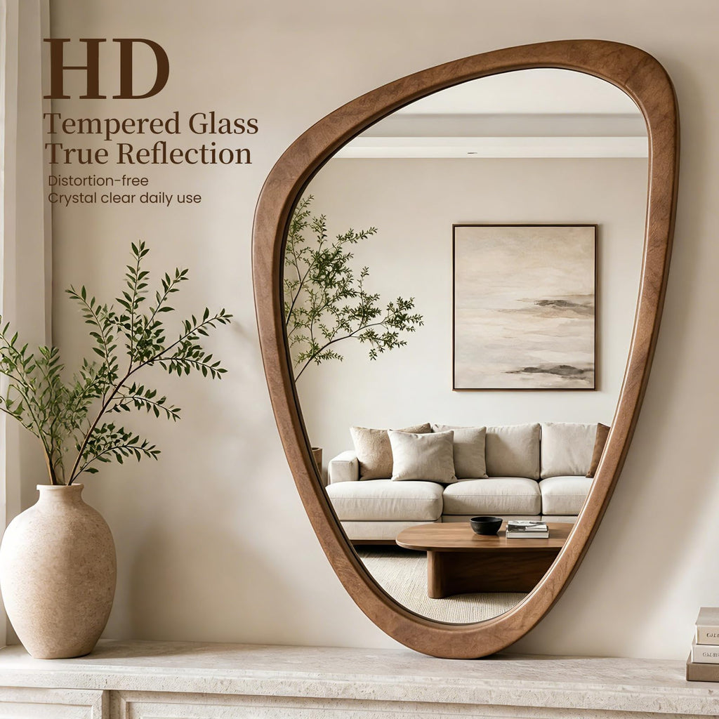 Asymmetrical Irregular Solid Wood Framed Wall Mirror, 20"x30"