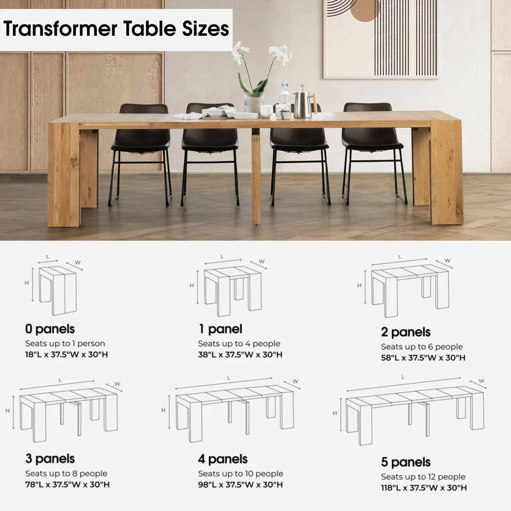 Solid Wood Extendable Dining Table with 2 Benches, Seats 2-12, Expandable Table, Space-Saving Furniture, Expandable