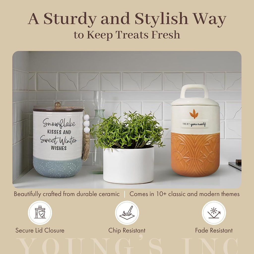 Ceramic Cookie Jar - Cute Kitchen Counter Storage Canister with Lid