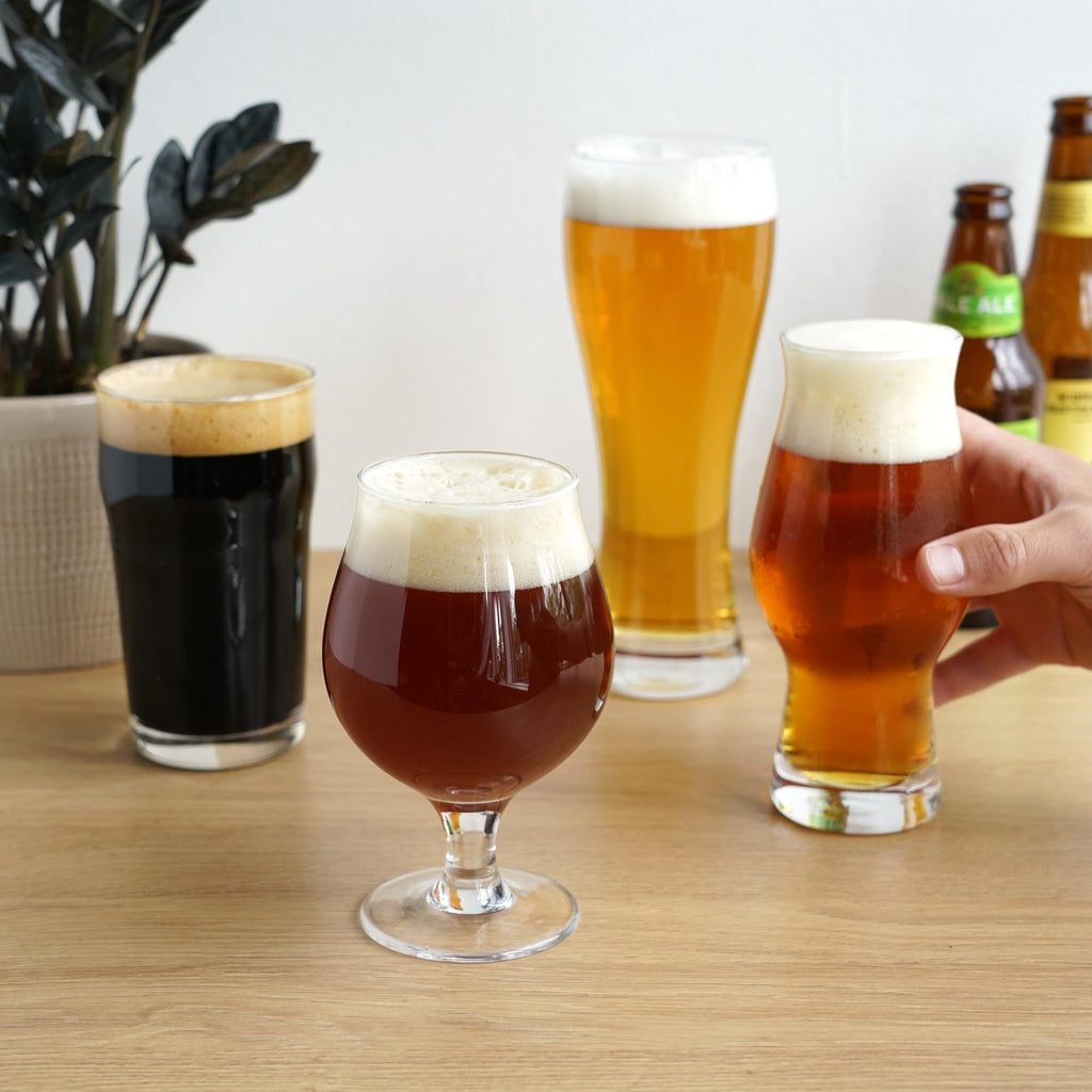 Beer Glasses Gift Set, Durable Clear Tasting Kit for IPA, Belgian Ales, Wheat Beers, Stouts, Porters, Perfect for