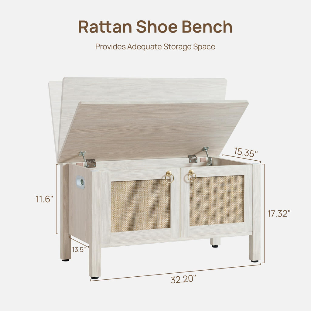 Rattan Storage Bench Boho Storage Chest with 2 Safety Hinges