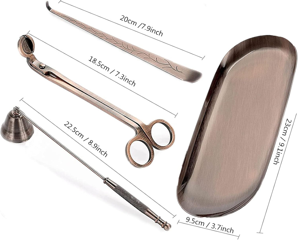 4 in 1 Candle Wick Trimmer Set Red Bronze Candle Accessory Set with Tray Candle Snuffer Wick Cutter Candle Care Tools