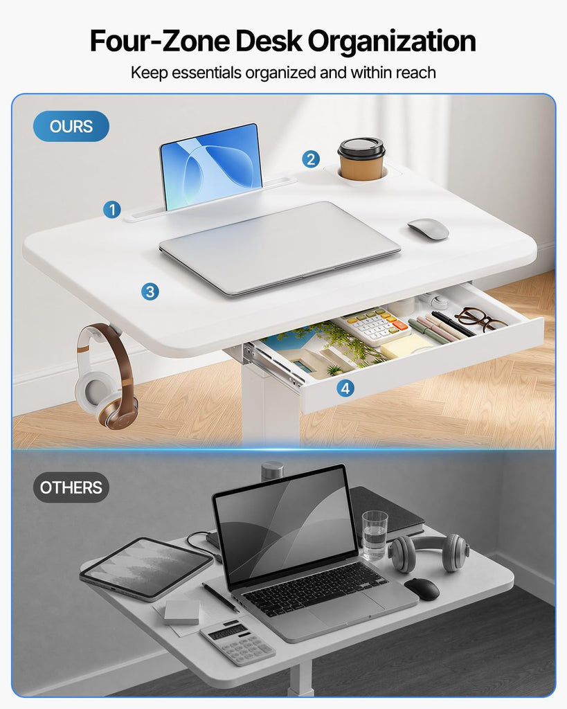 28" Mobile Standing Desk with Drawer and Charging Station