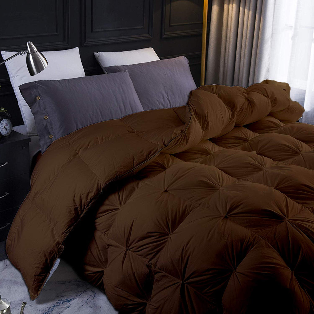Brown All Season Down Alternative Pintuck Comforter- Full Size 82 x 86 Inches 1 pc Pinch Pleated Comforter 600 GSM &
