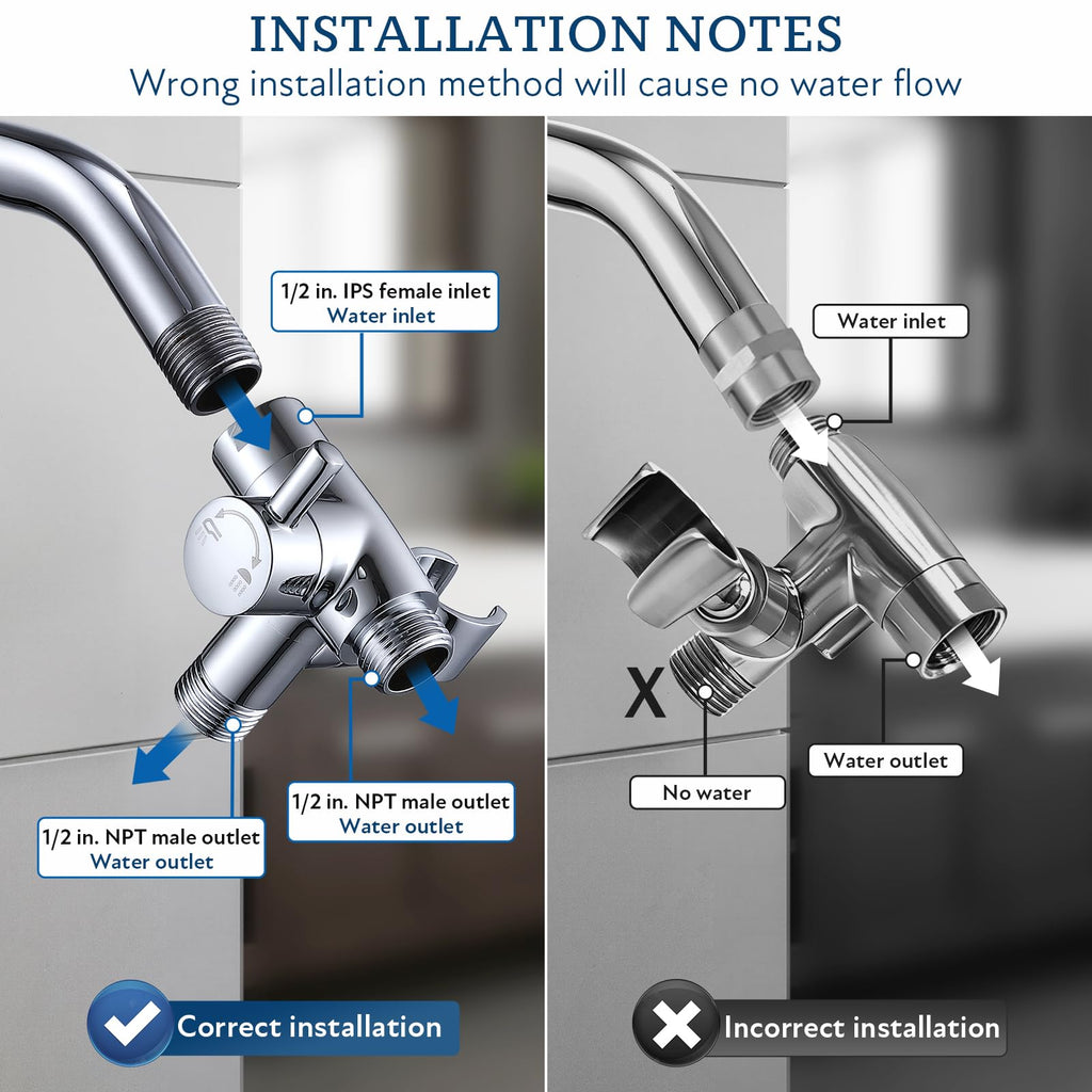 Solid Metal Shower Head Diverter with Holder 3-Way