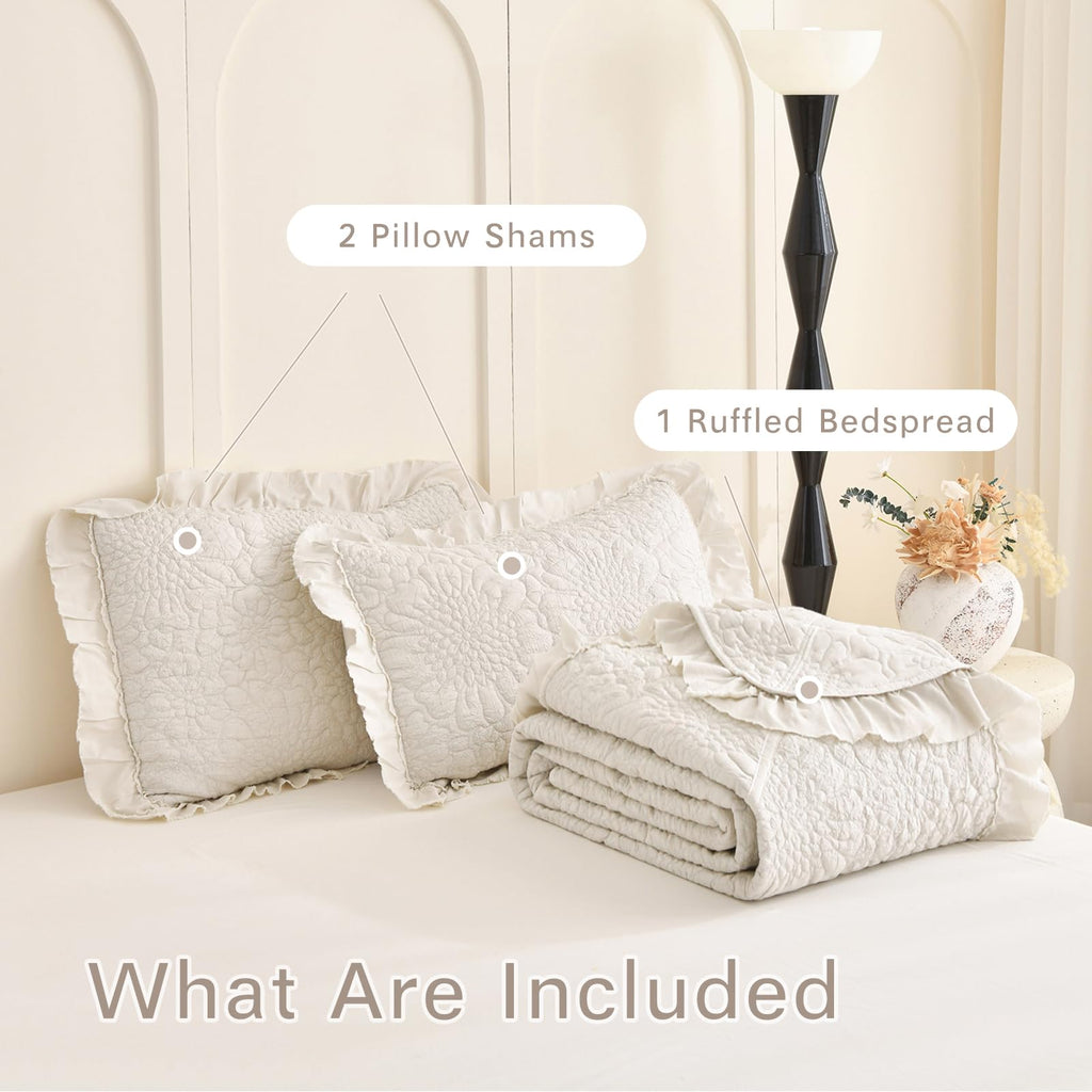 Wheat Oversized King Bedspreads 128x120 for Extra Bed, 3Pcs Stone-Washed Quilt Set Soft Bedding Set, Quilted Crinkled