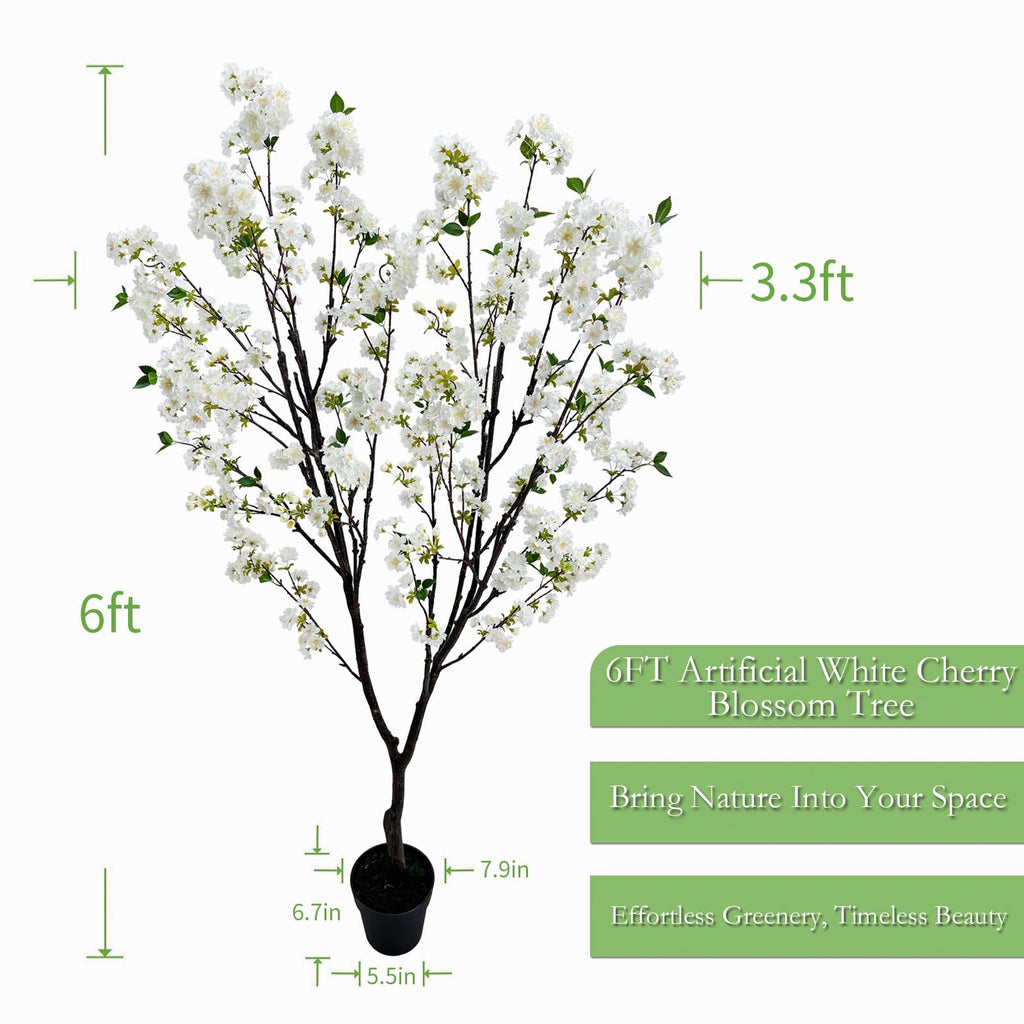 Artificial White Cherry Blossom Tree 6ft