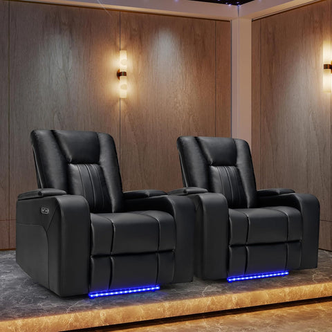 CANMOV Power Home Theater Seating, Set of 2 PU Leather Electric Recliner Chair with USB Tape-C Ports, LED Light