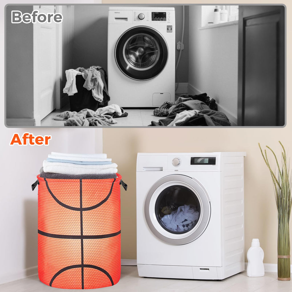 Basketball Laundry Basket for Boys Room Decor, Kids Nursery Hamper Gift Bedroom Sports Room Accessories, Teens Stuff