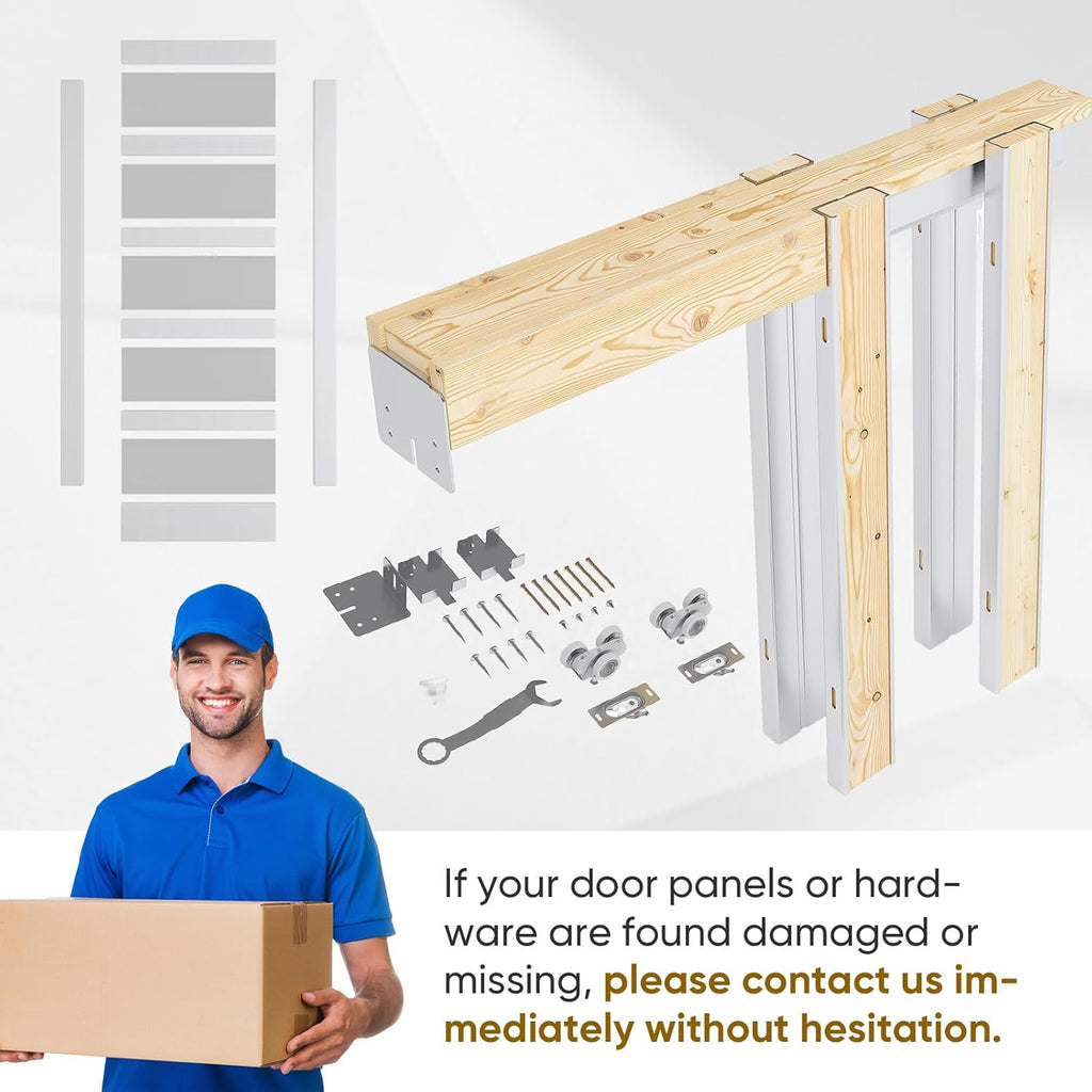 Pocket Door, 32" x 80" Concealed Sliding Closet Doors, 5 Lites Tempered Frosted Glass Pantry Doors, 