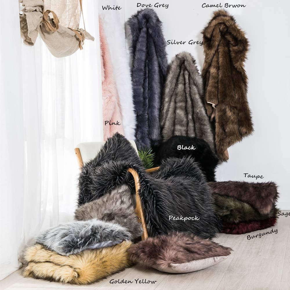 Luxury Plush Faux Fur Throw Blanket, Long Pile Brown with Black Tipped Blanket, Super Warm, Fuzzy, Elegant, Fluffy