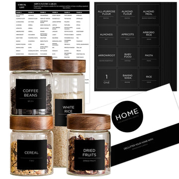 168 PCS Matte Black Minimalist Pantry Labels Container, Waterproof