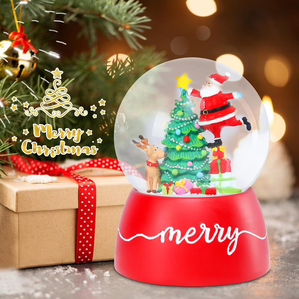Christmas Snow Globes, Santa Snow Globes with Christmas Tree and Music Lighted Swirling Glitter Clockwork Water Globe