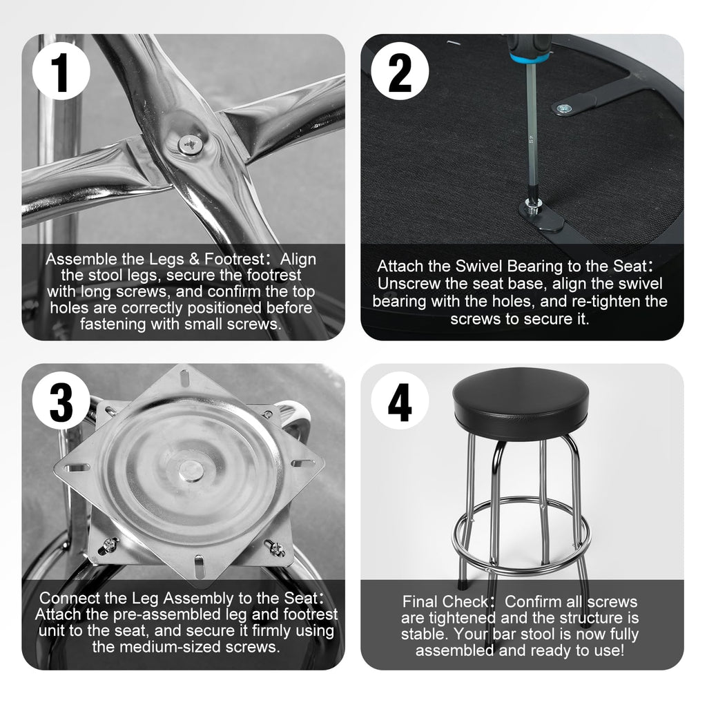 Swivel Bar Stool with Footrest, Padded Seat