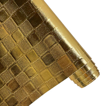 Gold Plaid Embossed Synthetic Leather Crafts Vinyl Fabric 16"×54" Textured Faux Leather for Bags Decor Projects