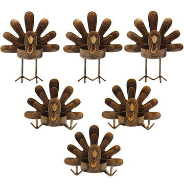 6 Pack Metal Turkey Tea Light Candle Holders, Thanksgiving Decoration, Metal Turkey Candle Holder, Thanksgiving