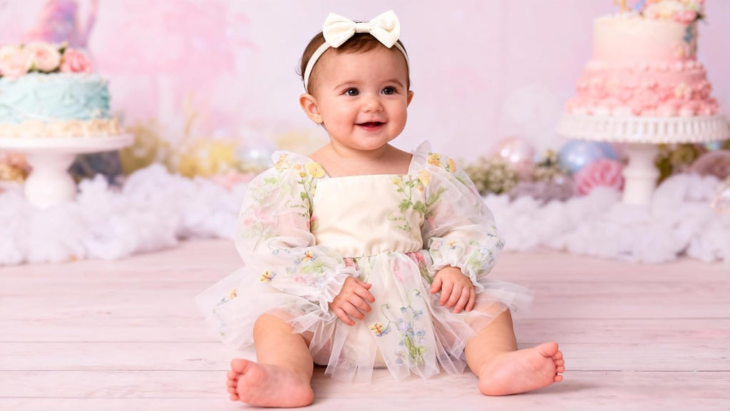 Baby Girl Romper Dress Flower Embroidery Tutu Princess Long Sleeve One-Piece Bodysuit Cake Smash Outfit