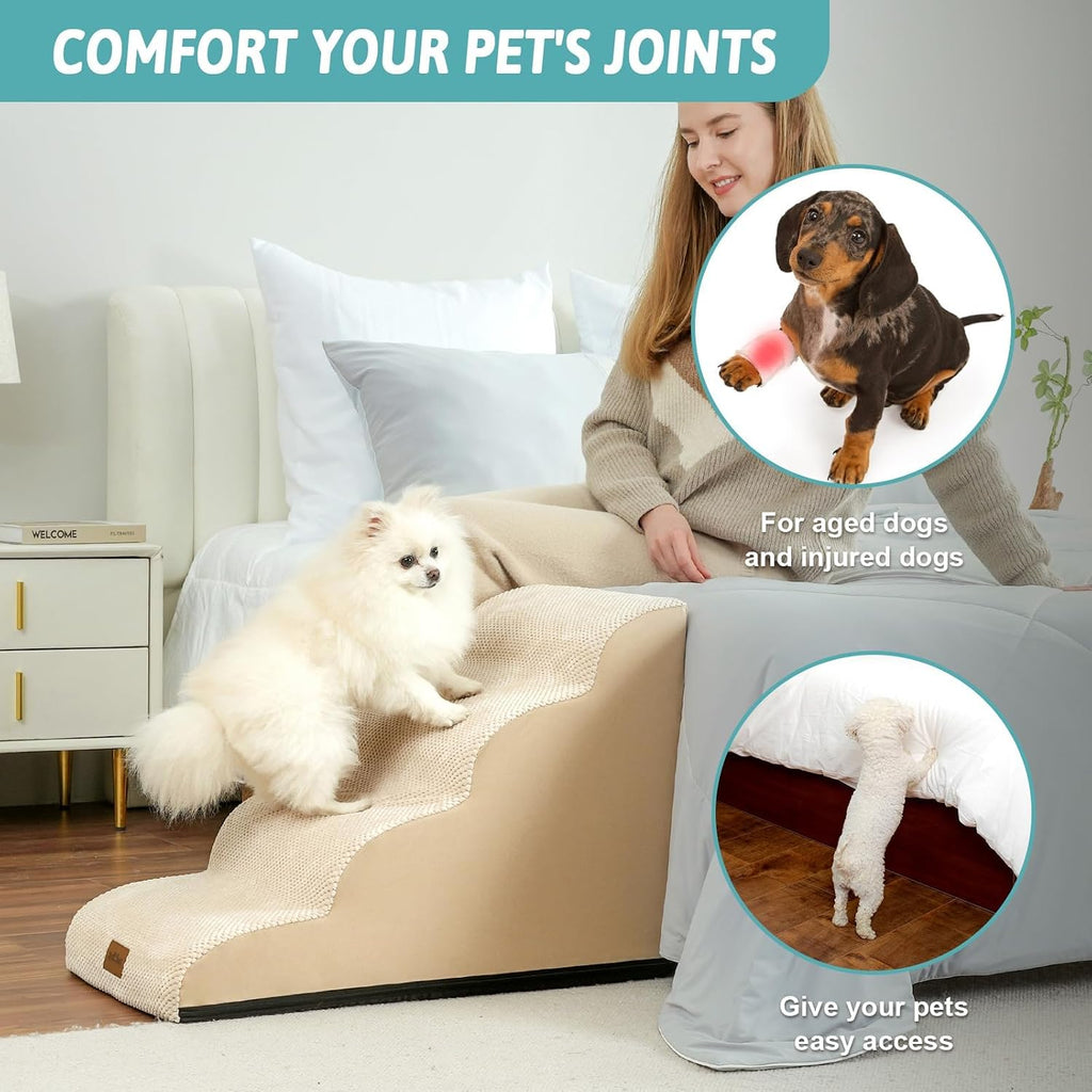 Dog Stairs for Small Dog 19.7" H, 4 Step Pet Ramp for Bed