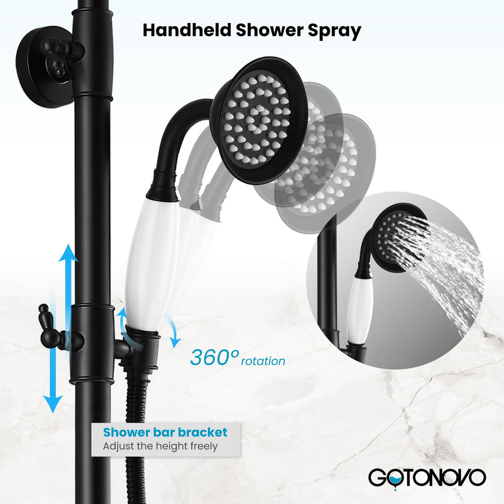 Exposed Shower System with Spout, Matte Black, No Shower Shelf