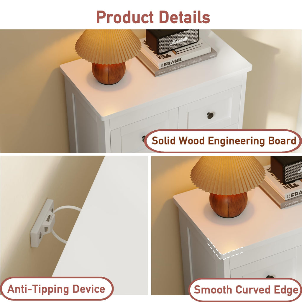 Tall 6 Drawer Dresser, White Modern 43.3'' Tall Wood Chest of Drawers, Storage Organizer with Smooth Metal Rails &