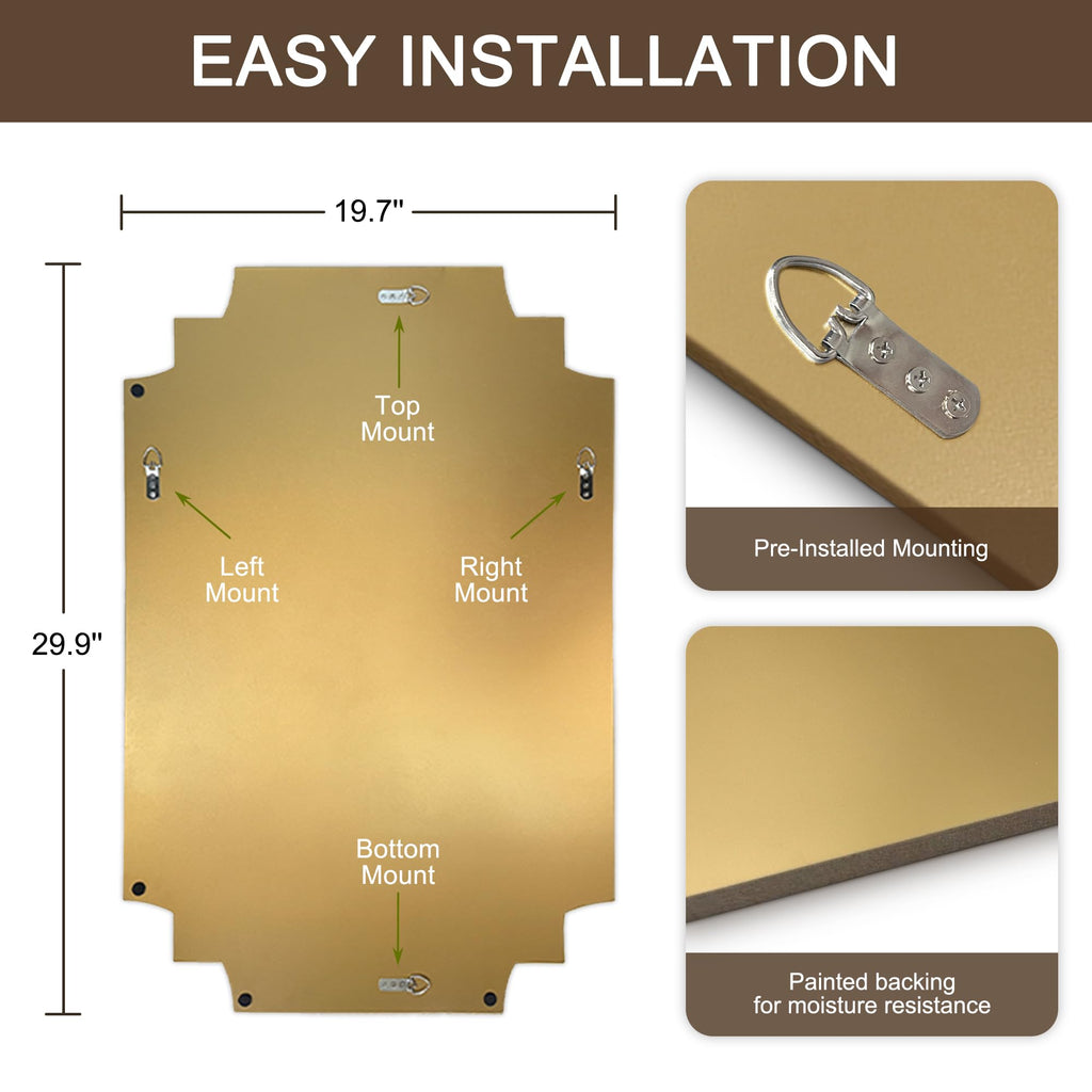 20x30 inch Beveled Gold Mirror for Wall, Gold Traditional Art Decorative Mirror Home Decor Living Room Bedroom
