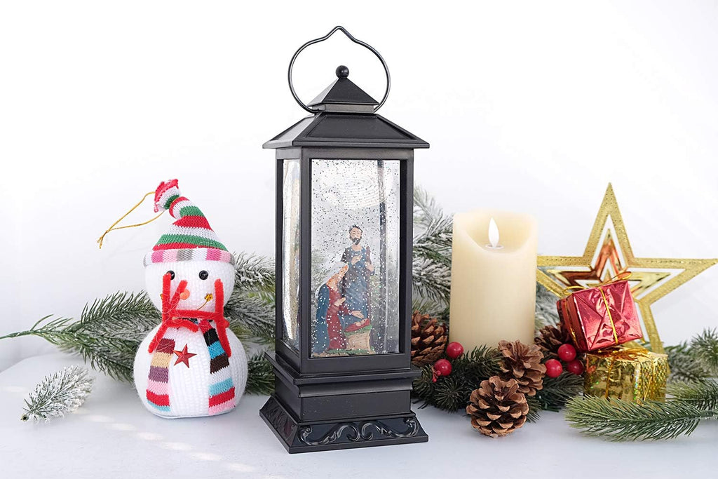 Lighted Musical Snow Globe Lantern with 6 Hour Timer Nativity
