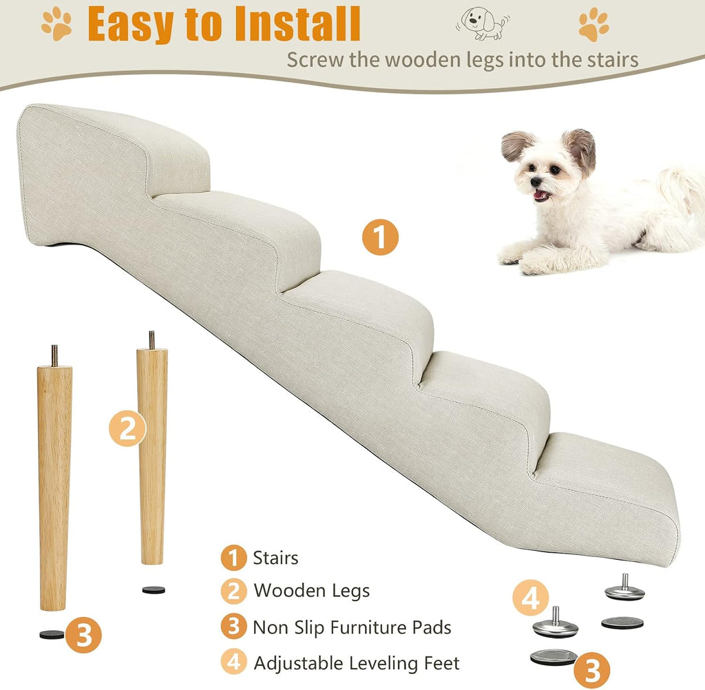 Imitation Linen Faux Leather Dog Stairs, for Pets up to 150 lbs, Waterproof, Scratch Resistant Pet Steps/Stairs