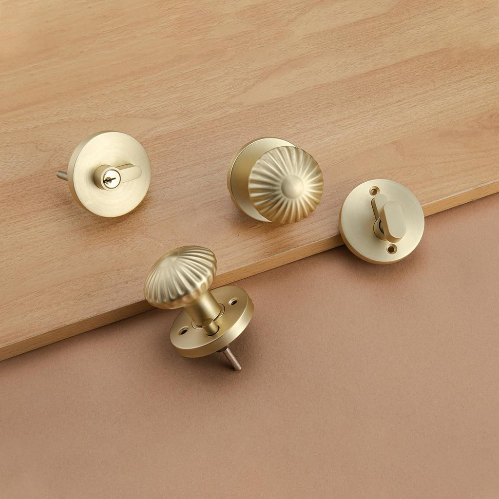 2 Pack Brushed Gold Exterior Door Lock Set, Front Door Knob with Deadbolt