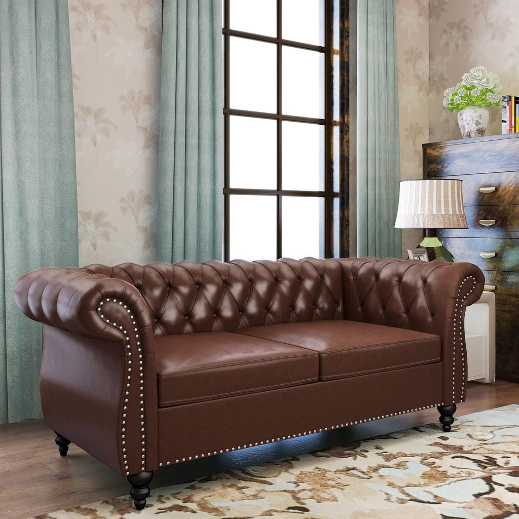 Chesterfield Loveseat Sofa, Upholstered Sofa Modern 2 Seater Couch Sofa Set Style Button Tufted, Mid-Century PU