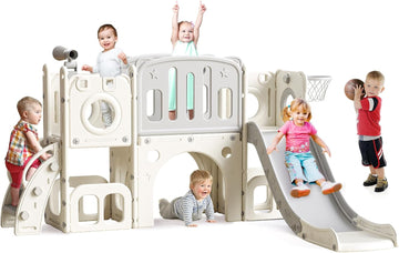 8 in 1 Toddler Slide Set, Kids Slide for Toddlers, Toddler Climber Slide PlaySet with Basketball Hoop,Outdoor Indoor