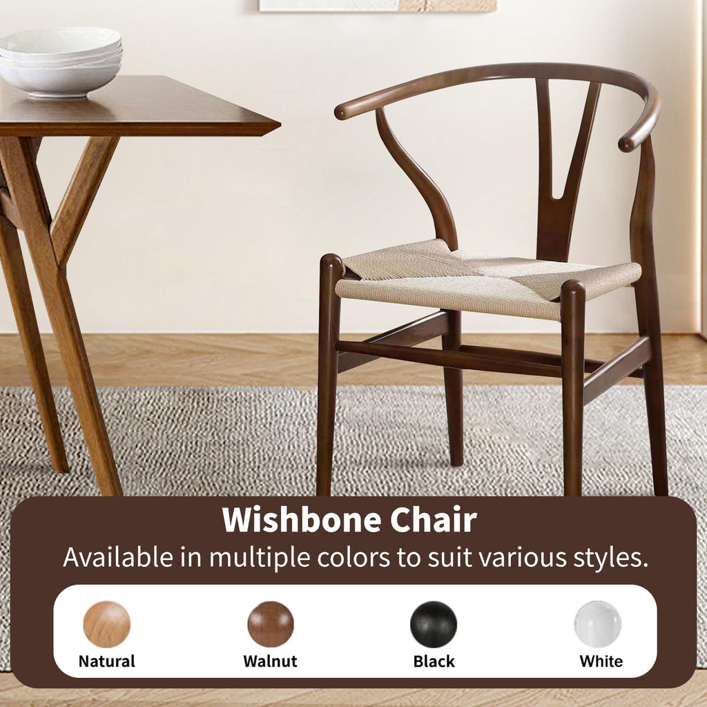 Wishbone Chairs Set of 2, Solid Ash Wood Dining Chair (Walnut)