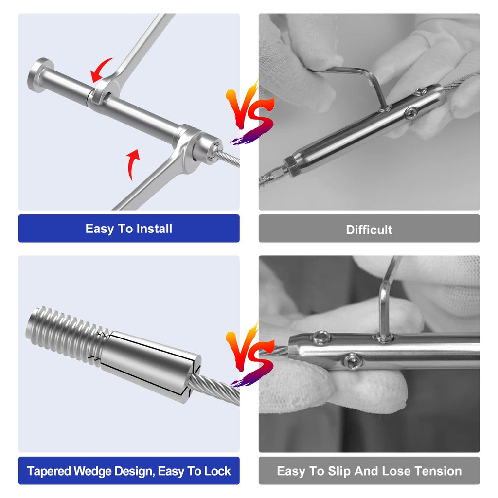 20Pack 1/8" Swageless Lag Screws Left & Right for Cable Railing