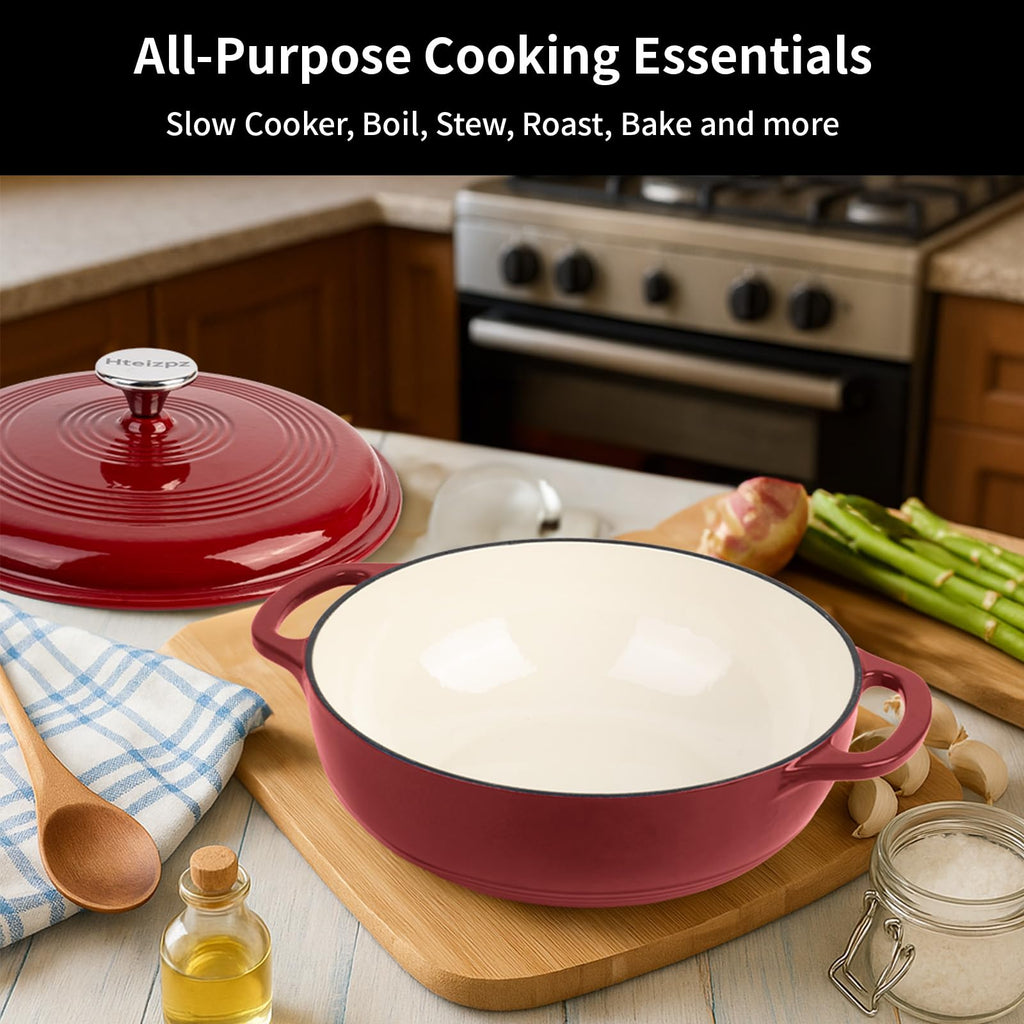 Enameled Cast Iron Braiser, 3 Quart Enameled Cast Iron Skillet with Lid, Oven Safe up to 500° F or on Stovetop