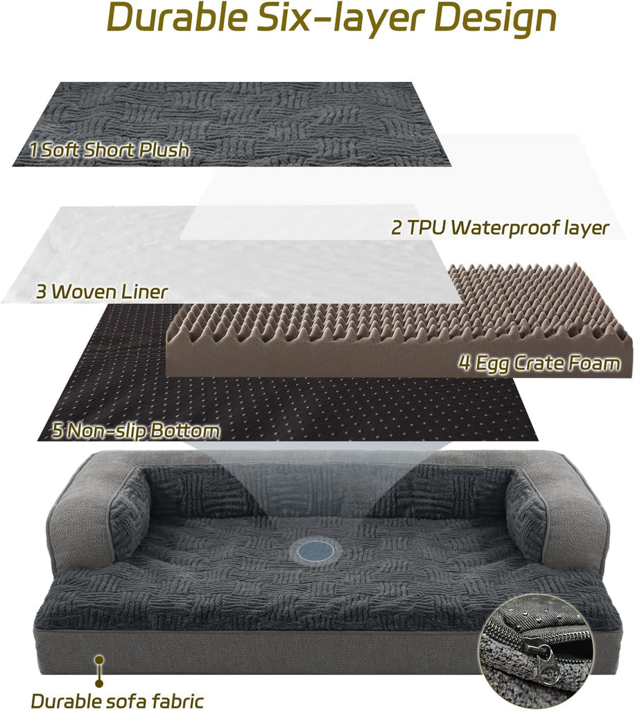 Orthopedic Dog Beds for Large Dogs, Waterproof Memory Foam Large Pet Bed with Sides, Non-Slip Bottom and Egg-Crate