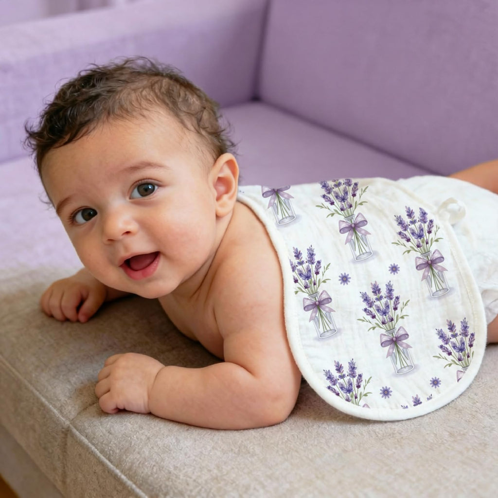 Purple Lavender Floral Baby Burp Cloths 6 Pack Soft Cotton Rags Large 20x10 Contoured Curved Shoulder Spit Up Pad